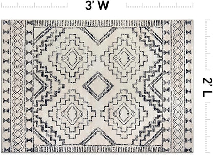 Rugshop Cream and Black Southwestern Tribal Area Rug – Boho Geometric Diamond Pattern Carpet for Living Room, Bedroom, or Entryway – Soft Modern Rustic Floor Décor 2' x 3' Cream