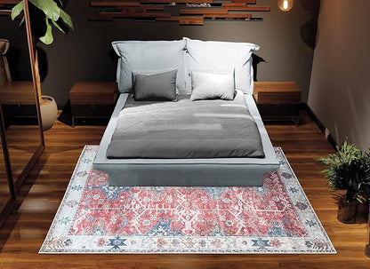 Bloom Rugs Washable Non-Slip 3' x 5' Rug - Red/Blue Traditional Area Rug for Living Room, Bedroom, Dining Room, and Kitchen - Exact Size: 3' x 5'