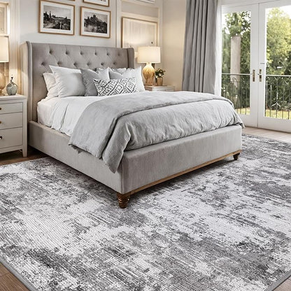 LUMI 4x6 Washable Area Rug for Living Room, Ultra Soft Modern Neutral Grey Rugs Non Slip with Rubber Backing, Low Profile, High Traffic, Stain Resistant Carpets, Ideal for Bedroom, Dining Room