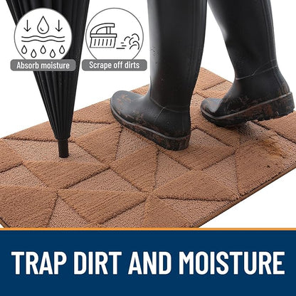 OLANLY Door Mats Indoor, Non-Slip, Absorbent, Dirt Resist, Entrance Washable Mat, Low-Profile Inside Entry Doormat for Entryway (30x17 inches, Brown)