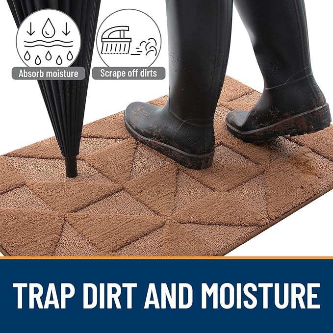 OLANLY Door Mats Indoor, Non-Slip, Absorbent, Dirt Resist, Entrance Washable Mat, Low-Profile Inside Entry Doormat for Entryway (71x47 inches, Brown)