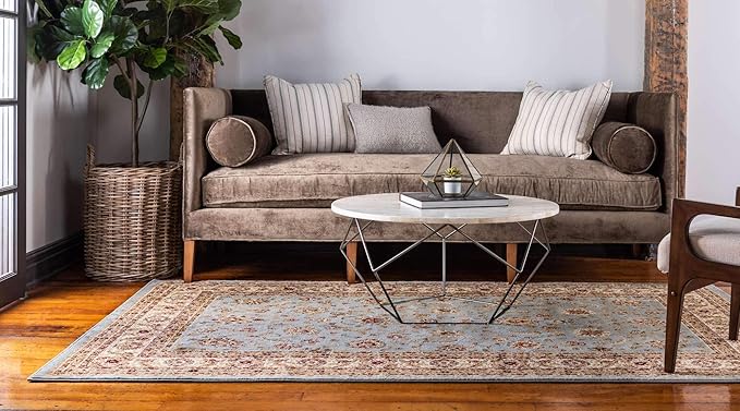 Unique Loom Voyage Collection Traditional Oriental Classic Intricate Design Area Rug (10' 0 x 13' 0 Rectangular, Light Blue/Gold)