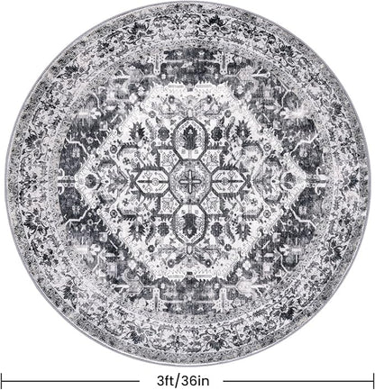KOZYFLY Round Rug 3 Ft Rugs for Entryway Washable Circle Entrance Rug Non Slip Round Doormat Indoor Printed Faux Wool Round Front Door Mat Floor Carpet for Backdoor, Entryway, Bedroom, Grey