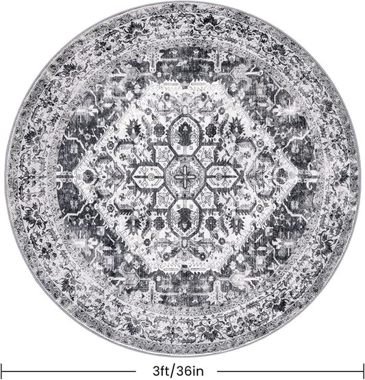 KOZYFLY Round Rug 3 Ft Rugs for Entryway Washable Circle Entrance Rug Non Slip Round Doormat Indoor Printed Faux Wool Round Front Door Mat Floor Carpet for Backdoor, Entryway, Bedroom, Grey