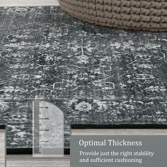 Morebes Black Vintage Carpet Runners for Hallway 12ft,Washable Long Runner Rug for Kitchen Indoor Floor Non-Slip,Distressed Super Soft Throw Carpet for Entryway Bathroom Dining Room Playroom