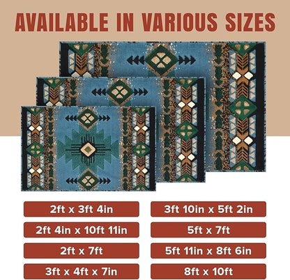 YHSF South West Native American Area Rug C318 - Easy Clean, Thick, Soft, Durable Native Tribal American Indian Inspired Rug for Bedroom/Living Room and More - Blue-Green, 5 Feet x 7 Feet