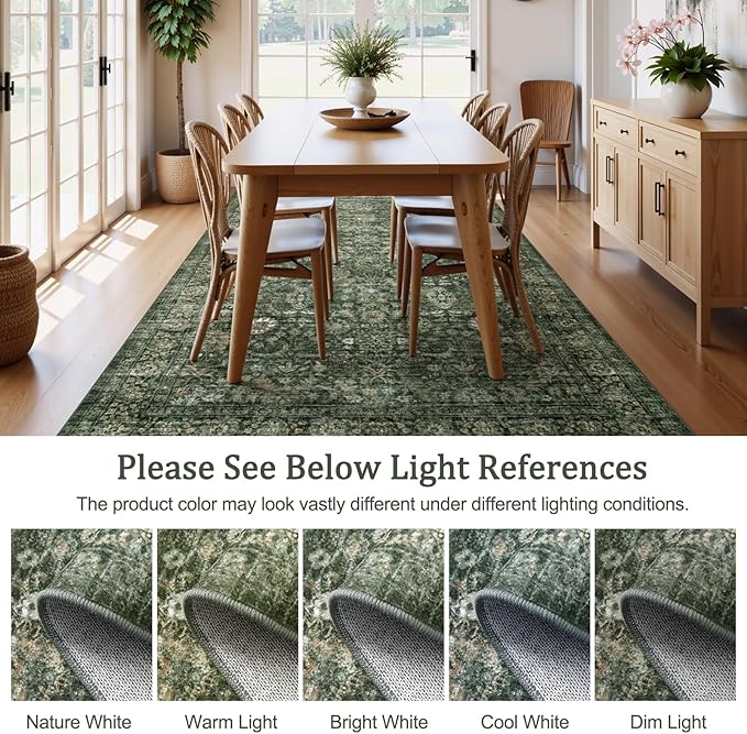 Morebes Vintage 2x10 Runner Rug for Hallway Non Slip,Washable Kitchen Runner Rug for Entryway Indoor,Super Soft Faux Wool Rug for Farmhouse Dining Room Indoor Playroom, Dark Green