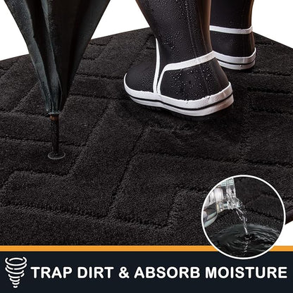 PURRUGS Dirt Trapping Door Mat 32" x 70", Non-Slip Machine Washable Entry Rug, Shoe Scraper, Dog Doormat, Super Absorbent Welcome Mat for Front & Back Door, Muddy Wet Shoes & Paws, Black