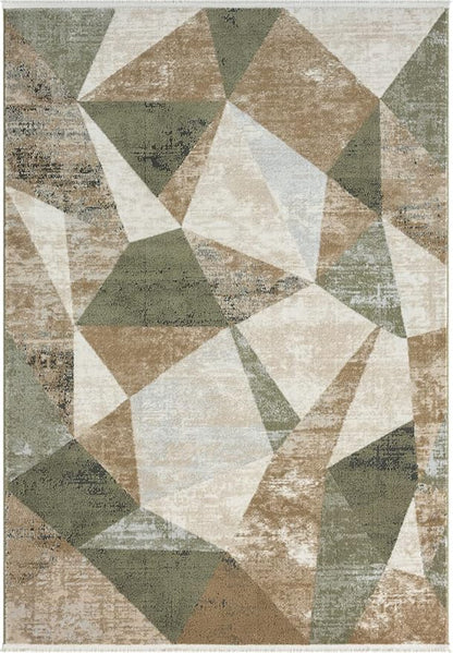 Abani Savoy Collection Area Rug - Green and Cream Geometric Design - 5'3"'x7'6 - Easy to Clean - Durable for Kids and Pets - Non-Shedding - Medium Pile - Soft Feel -for Living Room, Bedroom & Office
