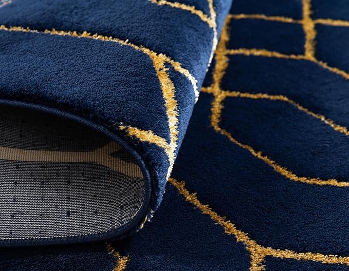 Unique Loom Glam Collection Area Rug - Trellis (3' 3" x 5' 3" Rectangle, Navy Blue Gold/ Gold)