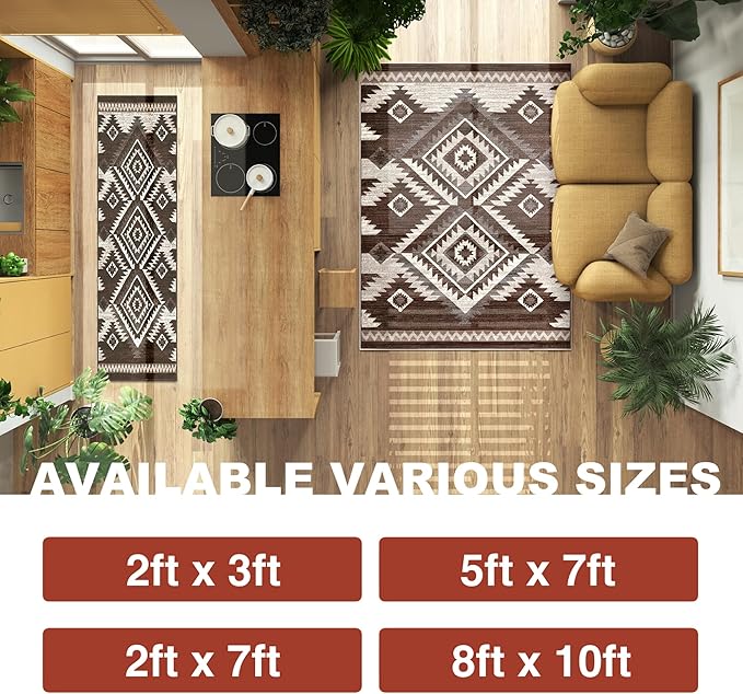 YHSF South West Native American Rug Ritz – Native Tribal American Indian Inspired Rug - Living Room, Bedroom, Hallway, Entryway & High-Traffic Area Rugs - Washable - Soft - Espresso, 8 Feet x 10 Feet
