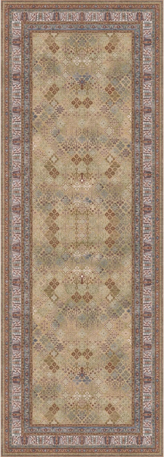 Kuden 2'6"x7' Runner Rug, Machine Washable Area Rug with Non-Slip Backing, Vintage Style, Soft, Easy Clean, Low Pile Rug for Hallway, Entryway, Kitchen, Bedroom