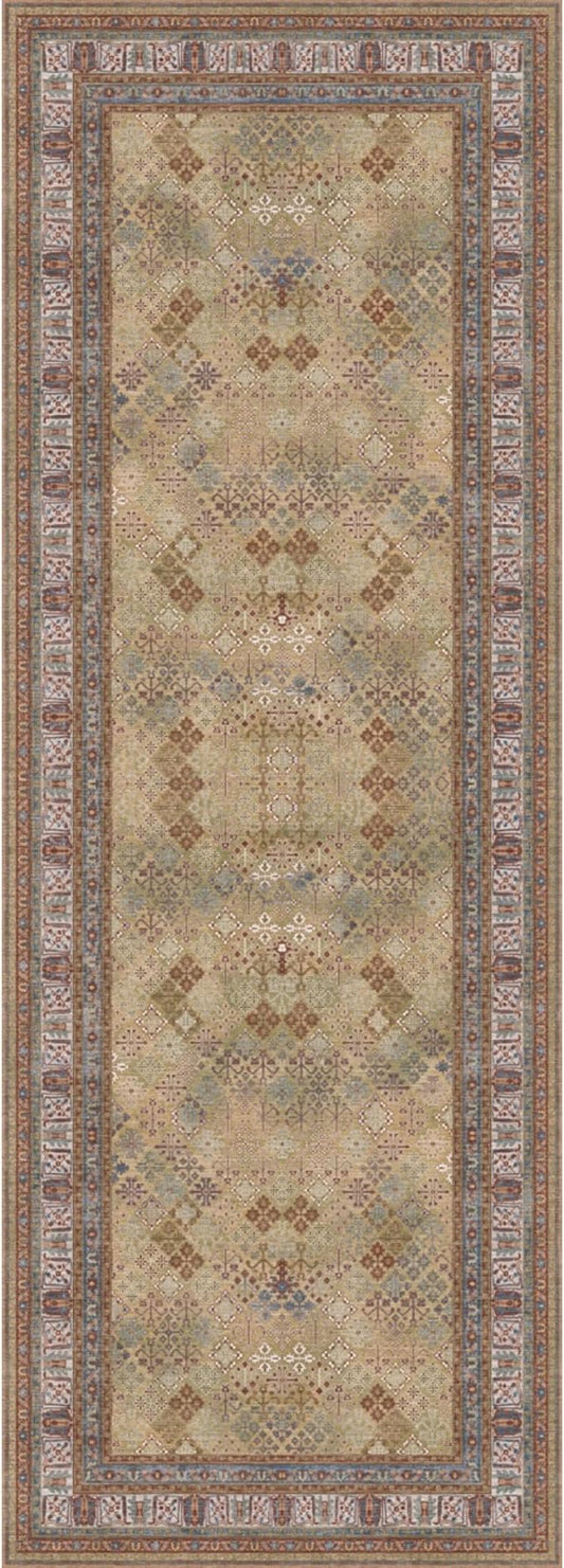 Kuden 2'6"x10 Runner Rug, Machine Washable Area Rug with Non-Slip Backing, Vintage Style, Soft, Easy Clean, Low Pile Rug for Hallway, Entryway, Kitchen, Bedroom