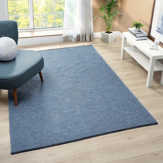 LUXE WEAVERS Modern Farmhouse Blue 8x10 Washable Area Rug, Anti-Slip Diamond Pattern Carpet