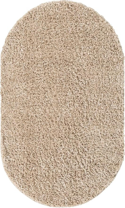 Unique Loom Davos Shag Collection Area Rug - Solid (3' 3" x 5' 3" Oval, Linen)