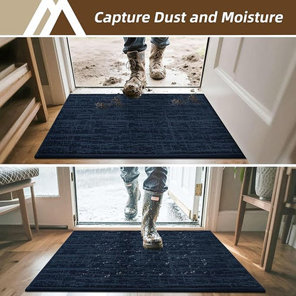 COSY HOMEER-Door-Mat Dirt Trapper Entryway Rugs 20"x32" Non Slip Washable Entrance Mats Absorbent Welcome Mat Low Profile Dog Door Mats for Front Back Doomats and Wet Shoes,Navy Blue