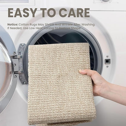 EARTHALL Washable Runner Rug 2x10 Ft Non Slip Runners for Hallways Long Cotton Rubber Backed Kitchen Runner Braided Indoor Floor Carpet Runners for Entryway, Hallway, Kitchen, Send/Beige