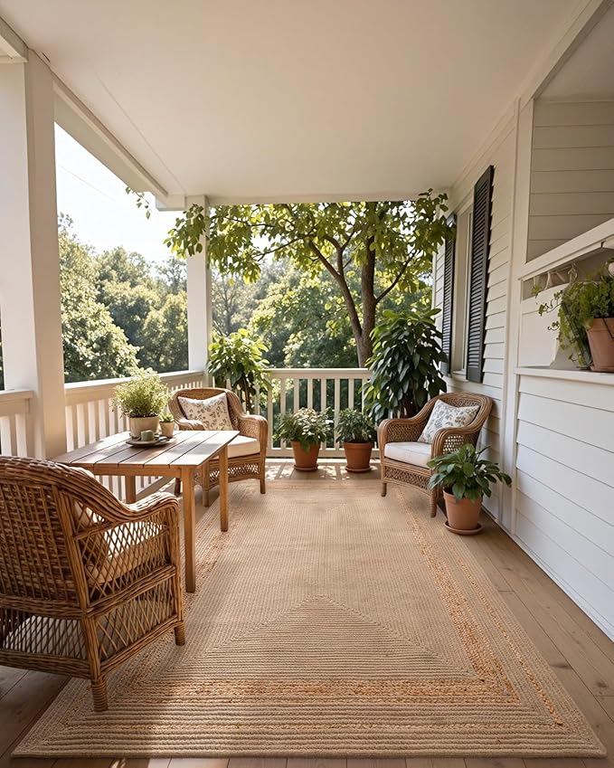 DEXI Jute Rug Natural Fiber 5x8, Braided Woven Area Rugs No Shed, Soft Neutral Rustic Carpet Mat for Indoor Entryway Outdoor Patio Dining Living Room Bedroom Farmhouse, Beige/Natural