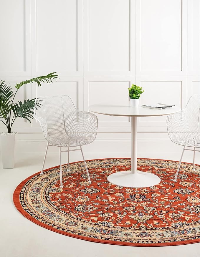 Rugs.com Yasmin Collection Rug – 8 Ft Round Terracotta Medium Rug Perfect for Kitchens, Dining Rooms