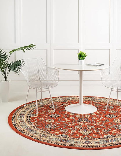Unique Loom Sialk Hill Collection Area Rug - Washington (8' Round Terracotta/Cream)