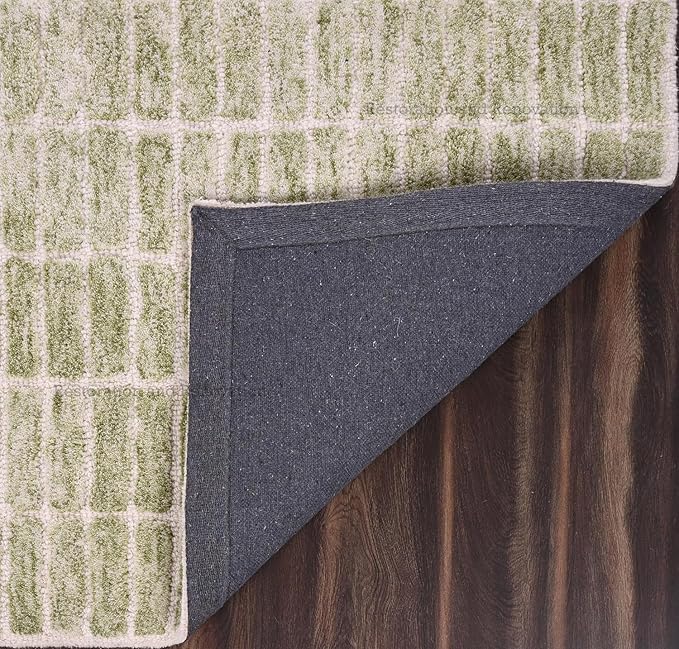 Hand-Tufted 100% Wool Area Rug – Unique Modern Geometric Grid Pattern, Soft Plush Textured Carpet for Living Room, Bedroom, Dining Room & Entryway (Light Green, 8' x 12')