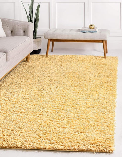 Unique Loom Davos Shag Collection Area Rug - Solid (9' x 12' Rectangle, Sun Yellow)