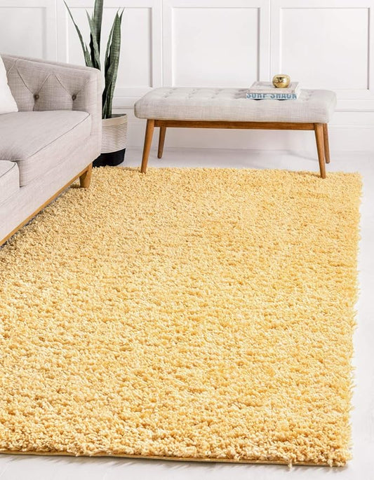 Unique Loom Davos Shag Collection Area Rug - Solid (9' x 12' Rectangle, Sun Yellow)