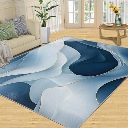 5x7 Abstract Lines Rugs for Bedroom - Blue-White-Waves Print Rug, Modern Abstract Rug Non Slip Soft Rugs for Living Room Hardwood Floors Teen Room