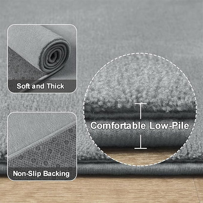 Amearea Modern Washable Runner Rugs, 2x4 Feet Grey Bedroom Runner Rug, Small Area Rugs for Bedroom Living Room, Non Slip Memory Foam Rug for Hallway Entryway Kids Boys Girls Room Laundry Room