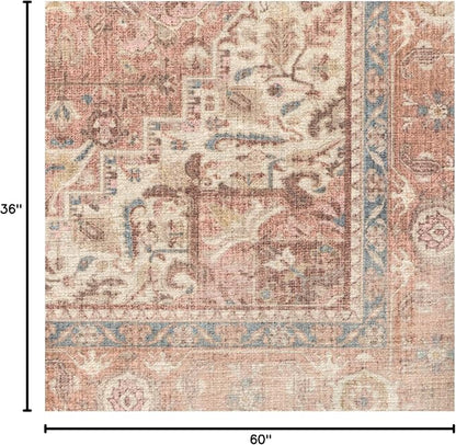 RUGGABLE Washable Area Rug – Kamran Rose Pink 3x5, Stain-Resistant, Non-Slip – Small Machine Washable Rugs for Living Room, Bedroom, Hallway, Entryway & Office–with Standard Pad
