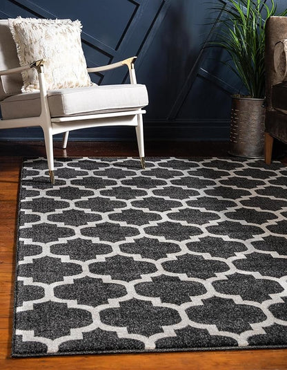 Rugs.com Lattice Collection Rug – 7' x 10' Black Medium Rug Perfect for Bedrooms, Dining Rooms, Living Rooms