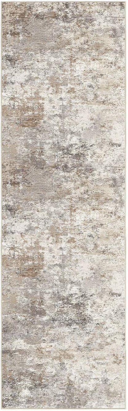 3X8 Washable Runner Rug for Hallway: Soft Neutral Modern Abstract Area Rug - Non-Slip Low Pile Long Throw Indoor Carpet for Kitchen Entryway Kitchen Bedroom Laundry Bathroom - Brown Grey