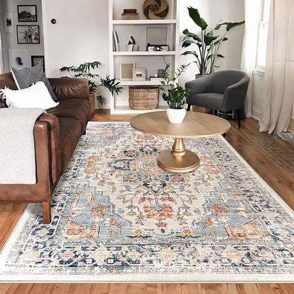 Enkor Area Soft Rugs 5x7 Washable Non Slip Boho Floor Rugs for Living Room Bedroom, Vintage Style Farmhouse Mat for Kitchen Entryway Orange & Black