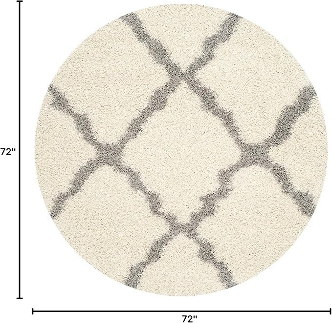 SAFAVIEH Dallas Shag Collection Area Rug - 6' Round, Ivory & Grey, Trellis Design, Non-Shedding & Easy Care, 1.5-inch Thick Ideal for High Traffic Areas in Living Room, Bedroom (SGD257F)