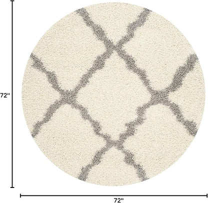 SAFAVIEH Dallas Shag Collection Area Rug - 6' Round, Ivory & Grey, Trellis Design, Non-Shedding & Easy Care, 1.5-inch Thick Ideal for High Traffic Areas in Living Room, Bedroom (SGD257F)