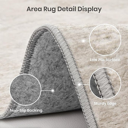 Valenrug Washable Rugs 7x9 - Stain Resistant 7x9 Area Rugs for Living Room, Non Slip Backing Printed Rugs for Bedroom, Folable Machine Washable Area Rug (7'x9', Beige)
