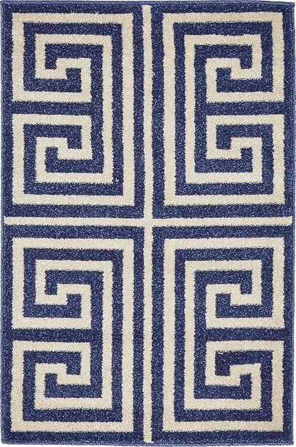Unique Loom Athens Collection Classic Geometric Modern Border Design Area Rug (2' 0 x 3' 0 Rectangular, Navy Blue/ Beige)