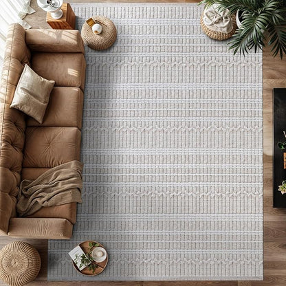 Modern Indoor Rug Stripe 8x10 Area Rugs for Living Room Luxury Kitchen Bedroom Durable Soft Geometric Durable Low and High Pile Stain Resistant Non Shedding Area Carpet 8x10