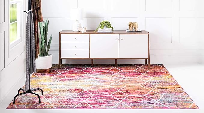 Unique Loom Trellis Frieze Collection Area Rug - Geometric (5' Square, Multi/ Ivory)