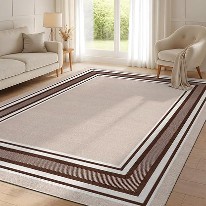 Beverly Rug Non Slip Area Rugs 8x10 Modern Bordered Non Skid Rubber Backing Soft Area Rug for Living Dining Room Easy to Clean Non Shedding Kitchen Bedroom Indoor Carpet 8 x 10 Beige-Brown