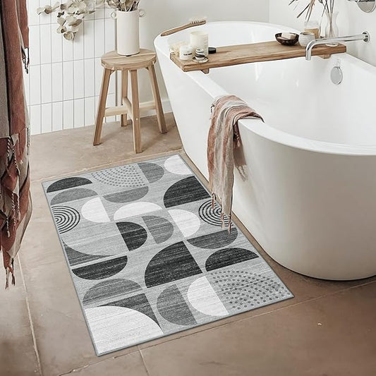 MUJOO Small Rug Washable,Boho Area Rugs for Entryway Bathroom Entry Entrance Bedroom Kitchen,Front Door Mat Throw Carpet Non Slip Indoor Soft Modern Abstract 2x3 Black and Grey
