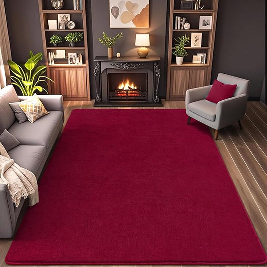 AROGAN Modern Shag Area Rug for Living Room, 5x7 Feet Washable Indoor Floor Carpet, Plush Memory Foam Bedside Rugs for Kids Girls Teens, Low Pile Decor, Wine Red