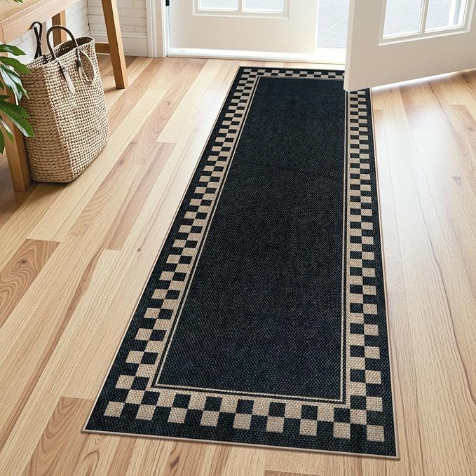 OJIA Easy Jute Runner Rug, 2x6 Kitchen Runner Washable Rug Runners for Hallways Farmhouse Checkered Carpet, Non-Slip Indoor Outdoor Runner Modern Door Mat for Entry Front Door Entryway Porch