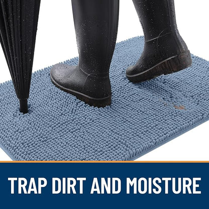 OLANLY Dog Door Mat for Muddy Paws 32x20, Absorbs Moisture and Dirt, Absorbent Non-Slip Washable Doormat, Quick Dry Chenille Mud Mat for Dogs, Entry Indoor Entryway Carpet for Inside Floor, Airy Blue