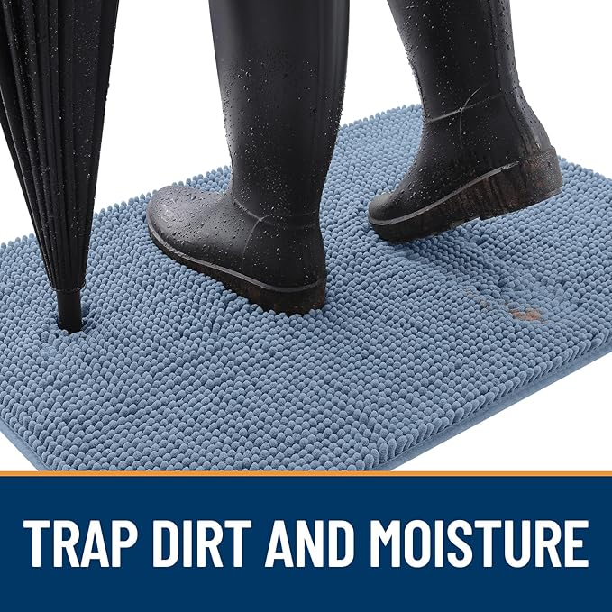 OLANLY Dog Door Mat for Muddy Paws 47x32, Absorbs Moisture and Dirt, Absorbent Non-Slip Washable Doormat, Quick Dry Chenille Mud Mat for Dogs, Entry Indoor Entryway Carpet for Inside Floor, Airy Blue