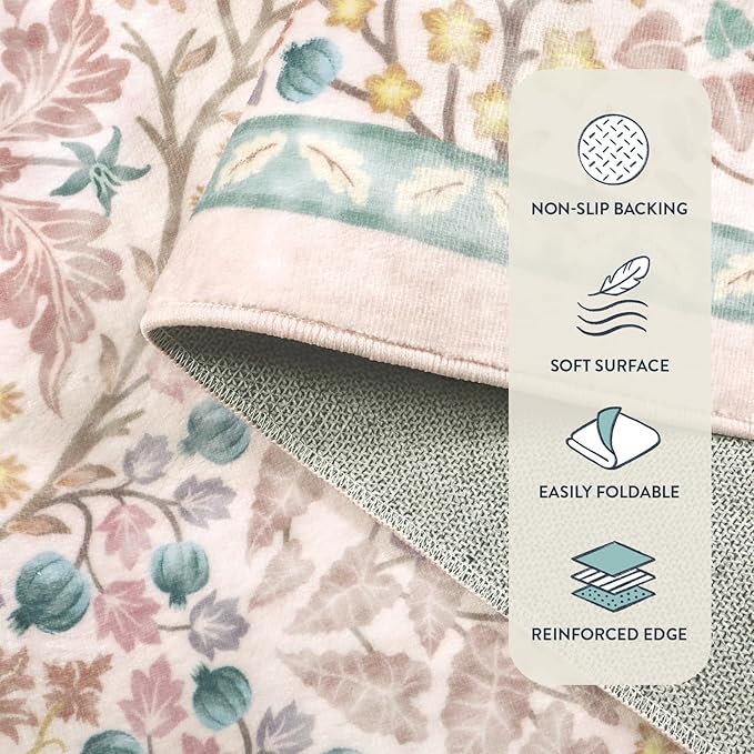 Lahome Floral Washable Rugs 8x10, Soft 8x10 Area Rugs for Living Room Bedroom, Boho Non-Slip Pink Forest Design Large Throw Carpet for Farmhouse Dining Room Office, Pink
