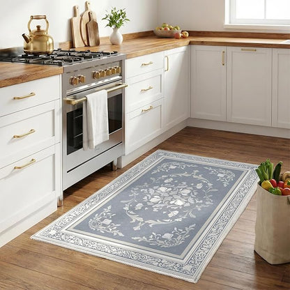 SOULFUL Medium Pile 2x3 Entryway Rug - Cozy Soft Underfoot Small Area Rug - Greige Boho Floral - Washable Non-Slip - Perfect for Hallway Kitchen Bedroom Bathroom Indoor Entrance