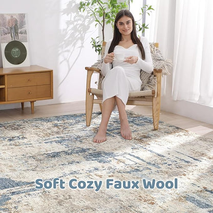 6x8Ft Area Rug Washable Rugs: Living Room Large Abstract Modern Soft Stain Resistant Indoor Floor Non-Slip Accent Carpet for Bedroom Nursery Playroom Office Dining Room Dorm Home House- Tan