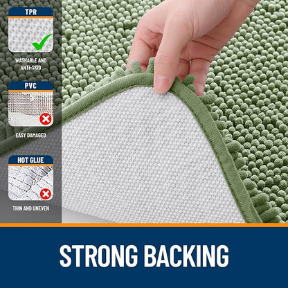 OLANLY Toilet Rugs U-Shaped 20x20, Extra Soft Absorbent Chenille Contour Bathroom Rugs for Toilet, Dry Quickly, Machine Washable, Non-Slip Bath Mat, Sage Green