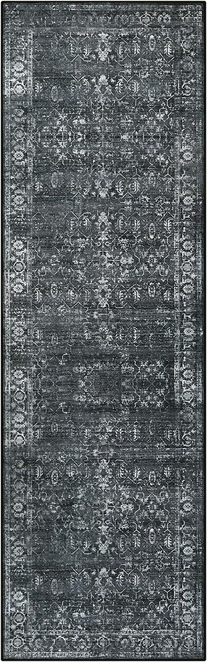 Morebes Black Vintage Rug Runners for Hallway, 2.5x8 Washable Floral Entryway Runner Rug Non Slip, Distressed Indoor Floor Carpet Runner for Kitchen Bathroom Laundry Room Bedroom